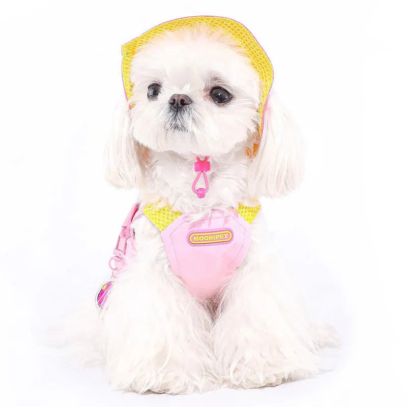 Pink polyester dog vest harness for small breeds including Bichon Frisé, Teddy, and Schnauzer dogs