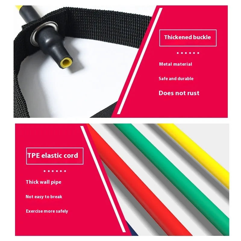 Adjustable chest expander with colour-coded TPE tension ropes in five resistance levels for fitness training