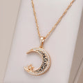 Rose gold plated necklace with star and moon zircon pendant on water wave chain