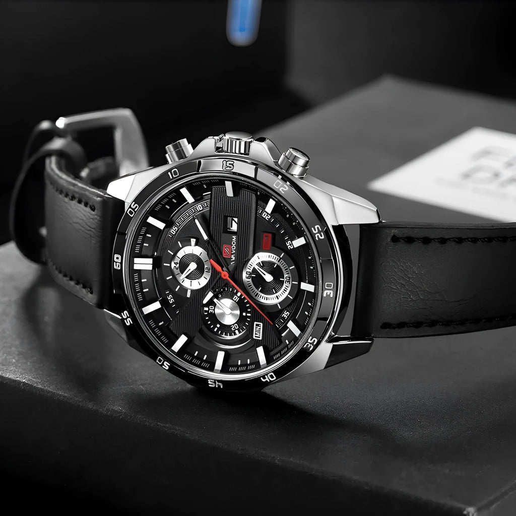 Men's waterproof business calendar quartz watch in multiple colour combinations with 10mm thickness