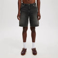 Men's loose straight-leg jeans in light blue, black, and grey denim with cotton composition