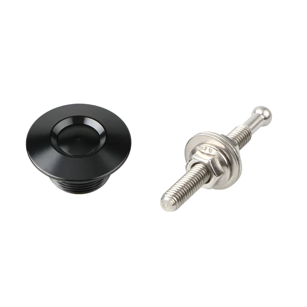 30mm diameter aluminium engine cover lock with a long screw, shown in red, silver, black, gold, and blue colour options.