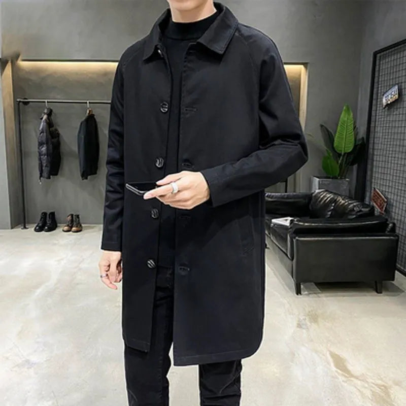 Men's loose fit rabbit fur trench coat in khaki colour with mid-length design