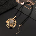 Vintage geometric sweater chain necklace with plaid pattern pendant on adjustable snakeskin rope chain