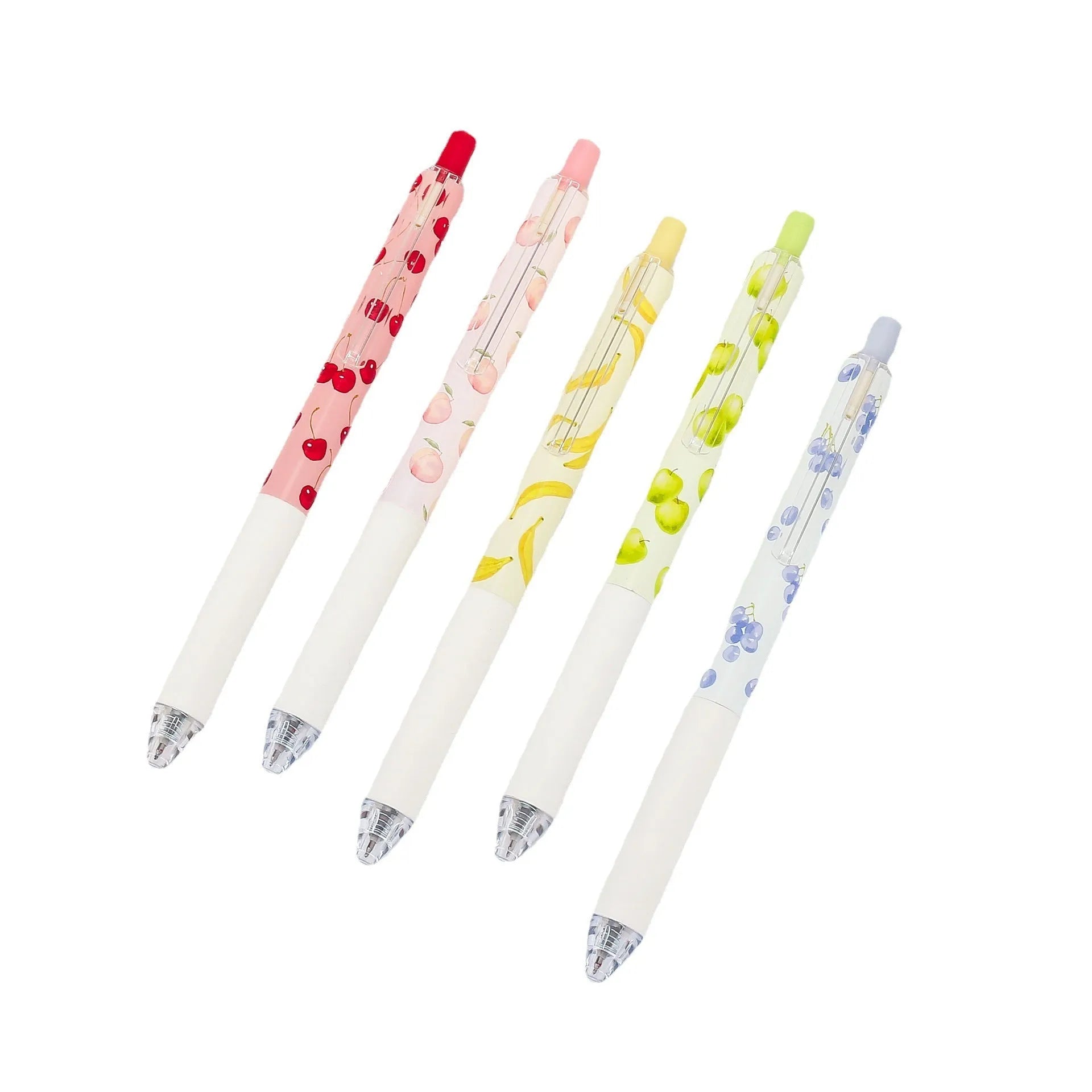 Three fruit scented press-action pens with 0.5mm black refills