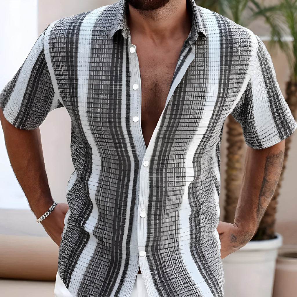 Men's slim fit short sleeve shirt with 3D floral digital printing in polyester fabric