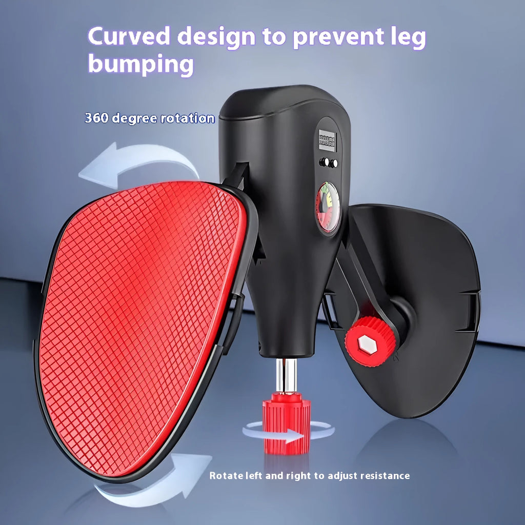 Men's black Kegel trainer for PC muscle exercise with attached straps on a grey background.