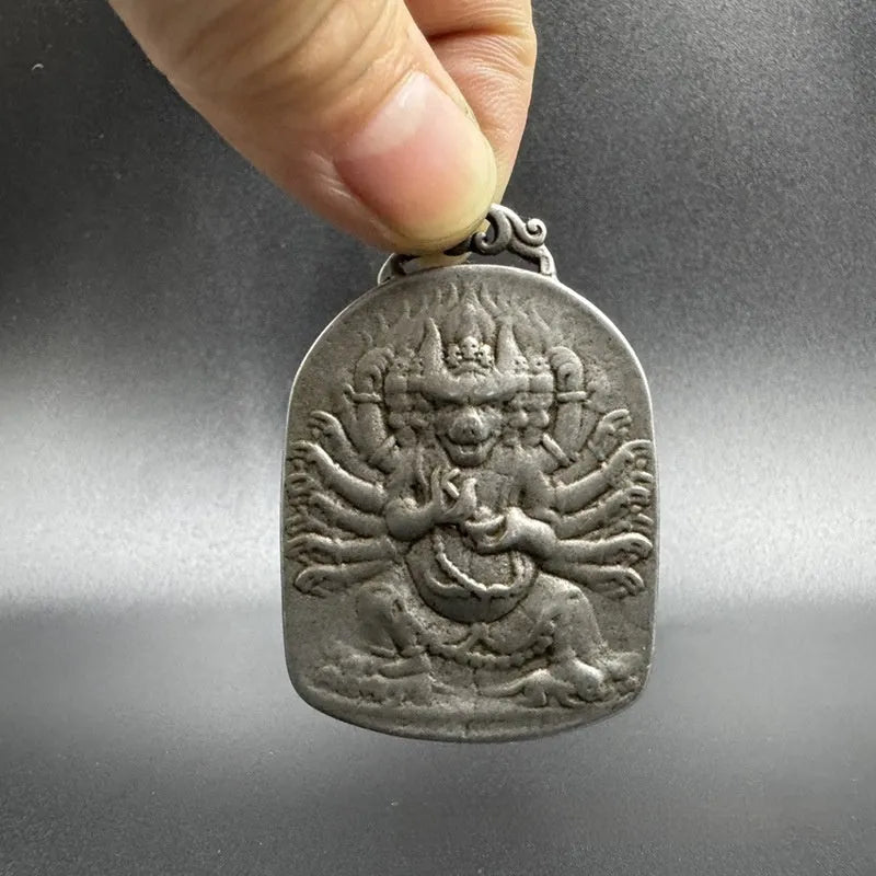 Antique Chinese style iron hanging pendant ornament with geometric design