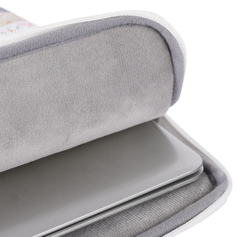 White 14-inch waterproof laptop sleeve made from PU leather for portable computer protection.