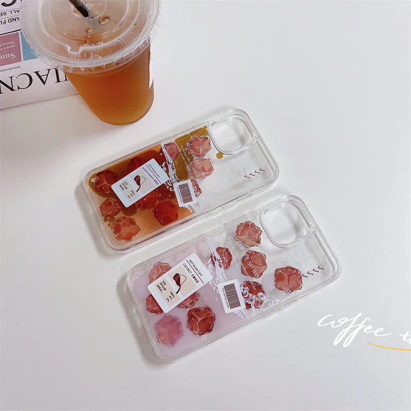 Creative flowing ice cube coffee phone case hard shell TPU back cover for Apple iPhone models