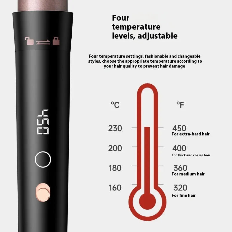 Rose gold five-in-one hair curler with LCD screen and multiple interchangeable barrels