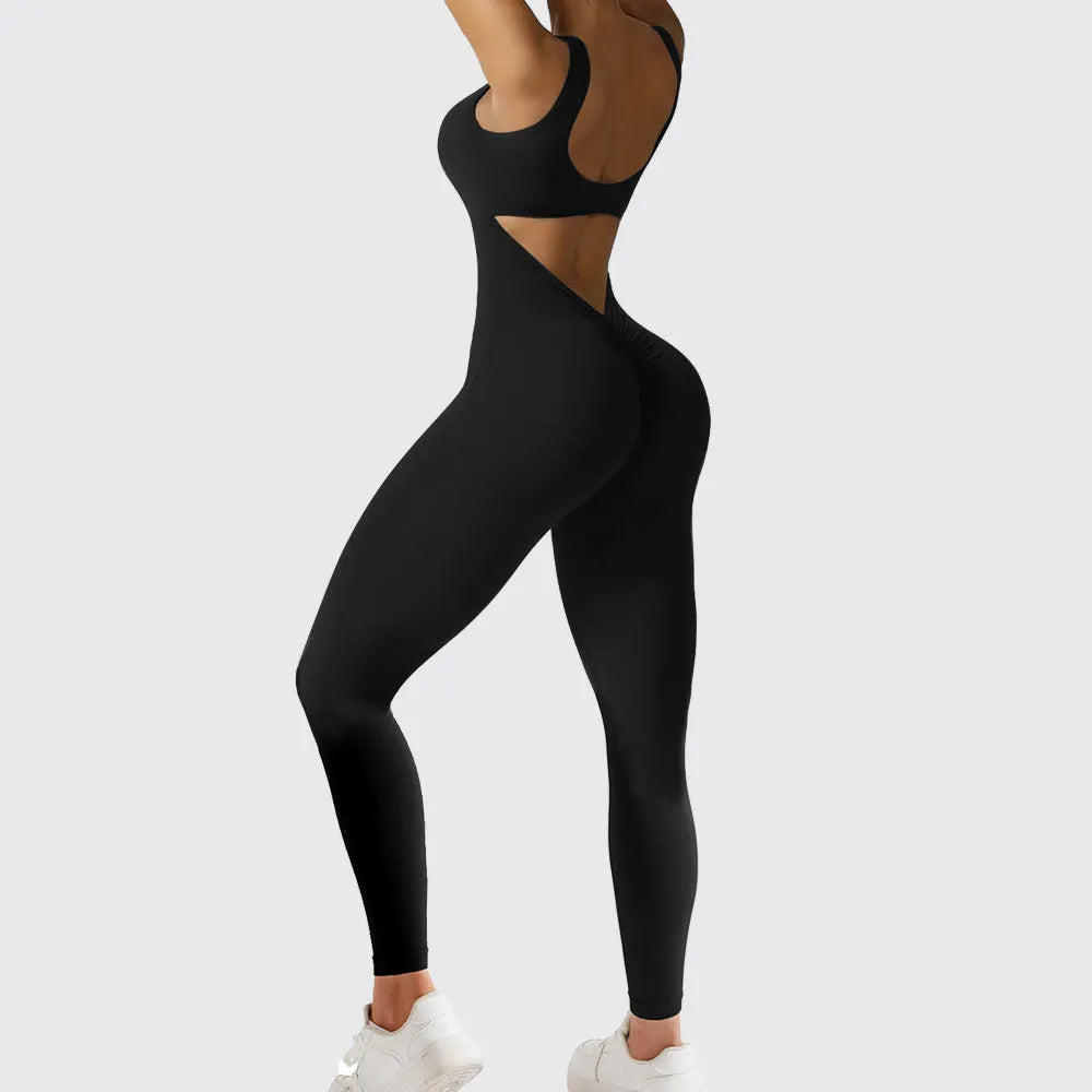 Women's sleeveless flare jumpsuit in high elasticity polyester fabric for yoga and fitness wear