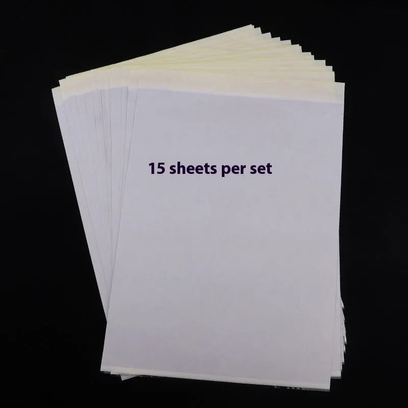 Pack of A4 quadruple copy tattoo transfer paper sheets and transfer paste gel for stencil creation.