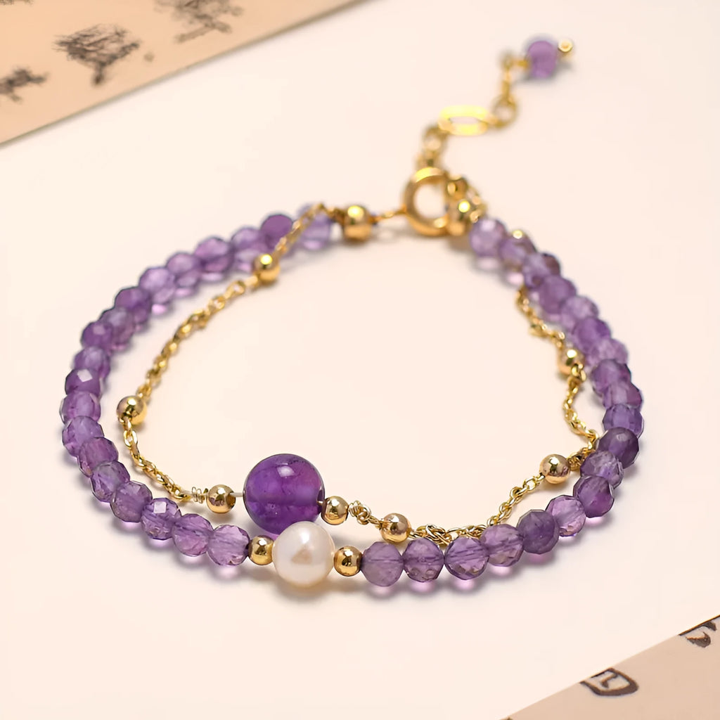 Amethyst-coloured Chinese style crystal bracelet with diamond-shaped electroplated beads for women