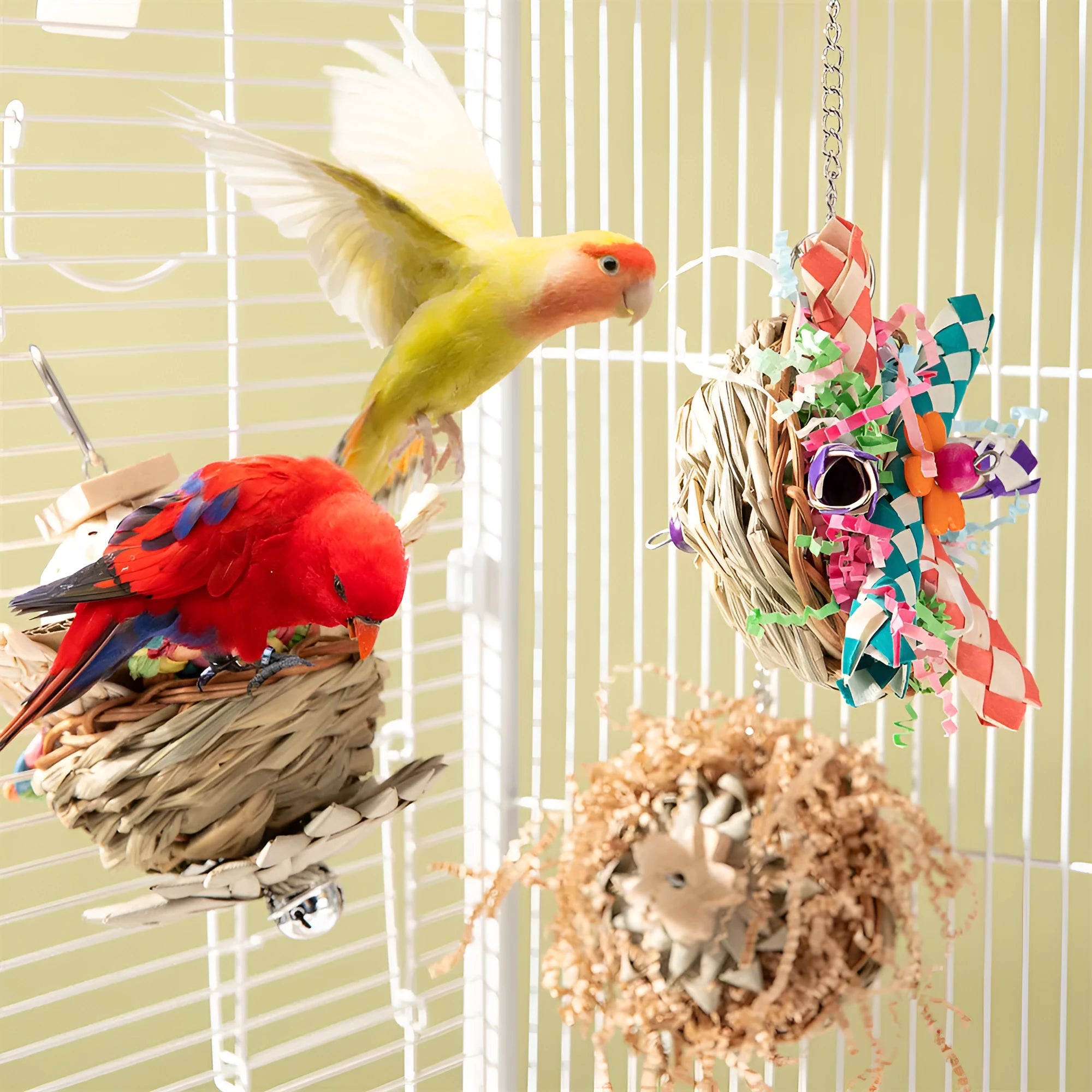 A wooden parrot gnawing toy for beak trimming and enrichment, shown with type options.