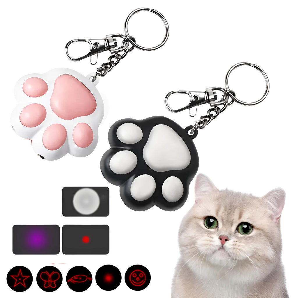 USB rechargeable infrared cat teaser toy with key chain attachment in pink or black colour