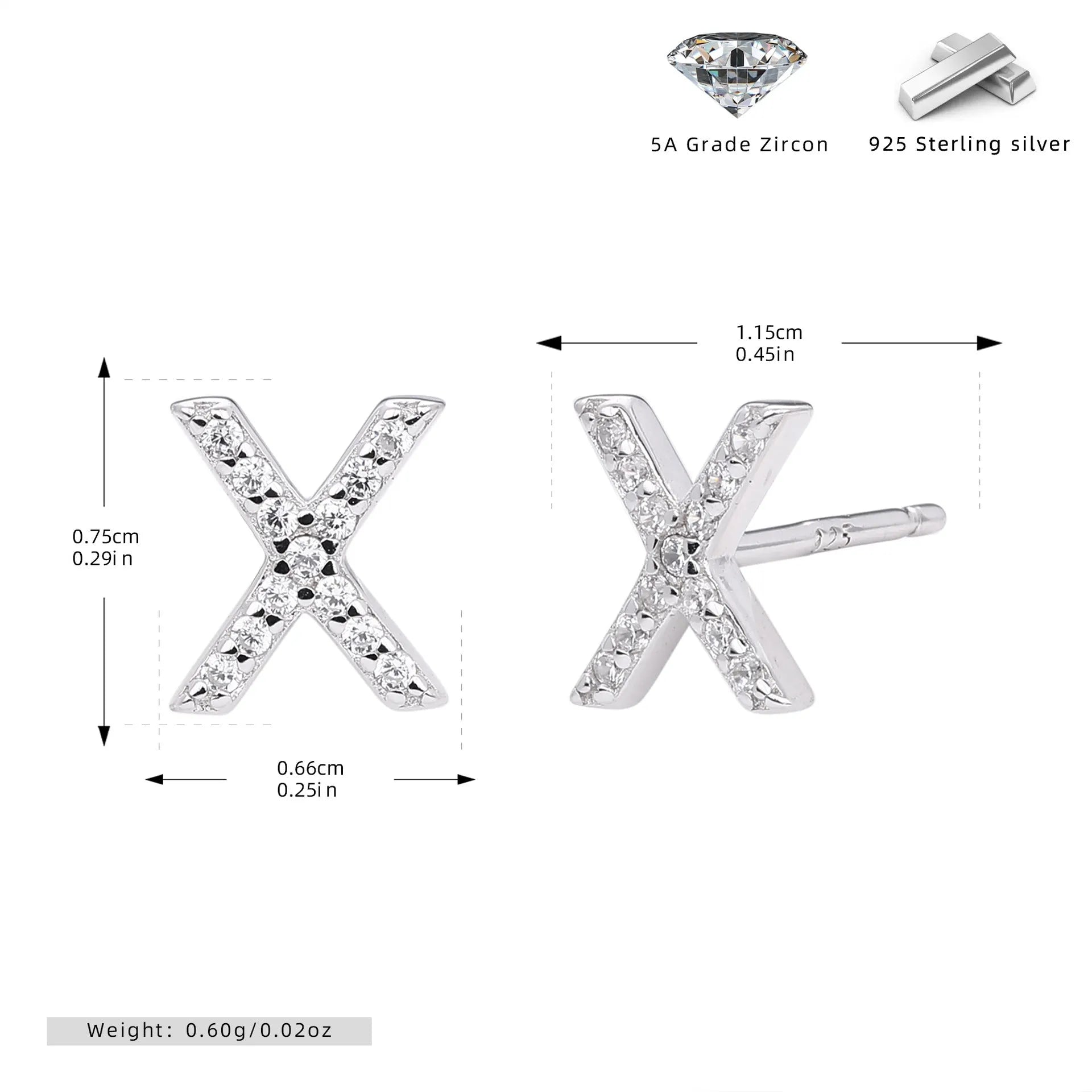 925 silver letter ear stud with electroplated gold finish, alphabet motif
