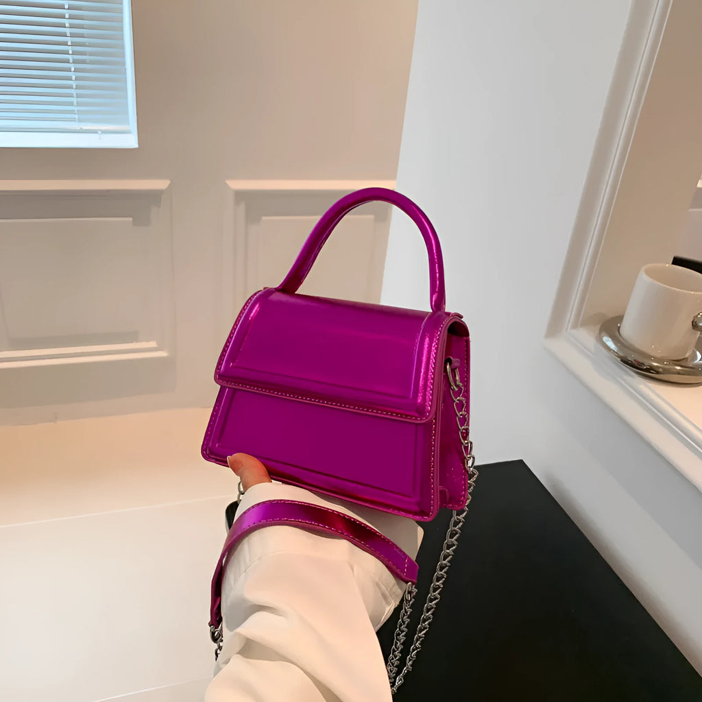 Women's retro PU leather crossbody bag in horizontal square shape with sewing line detailing