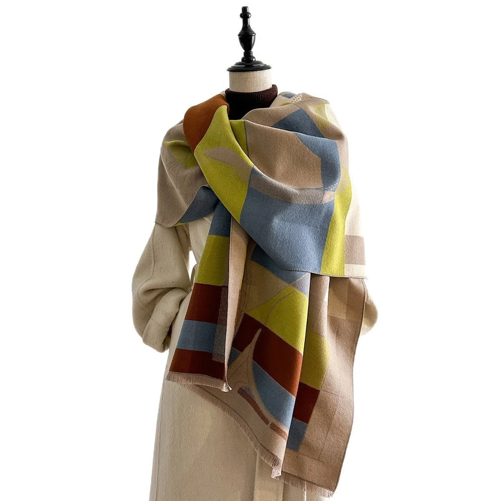 European style imitation cashmere scarf in beige colour measuring 185cm long