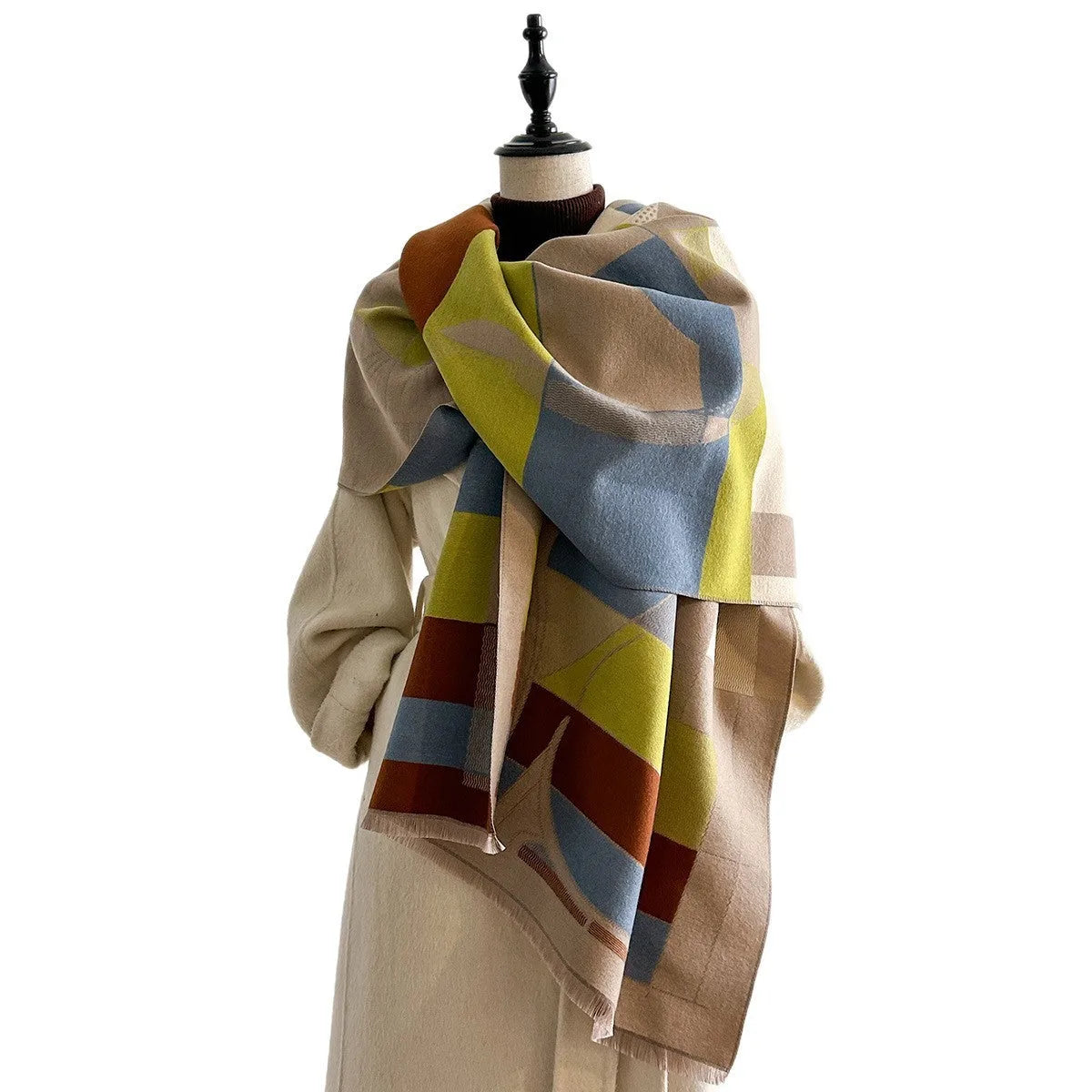 European style imitation cashmere scarf in beige colour measuring 185cm long