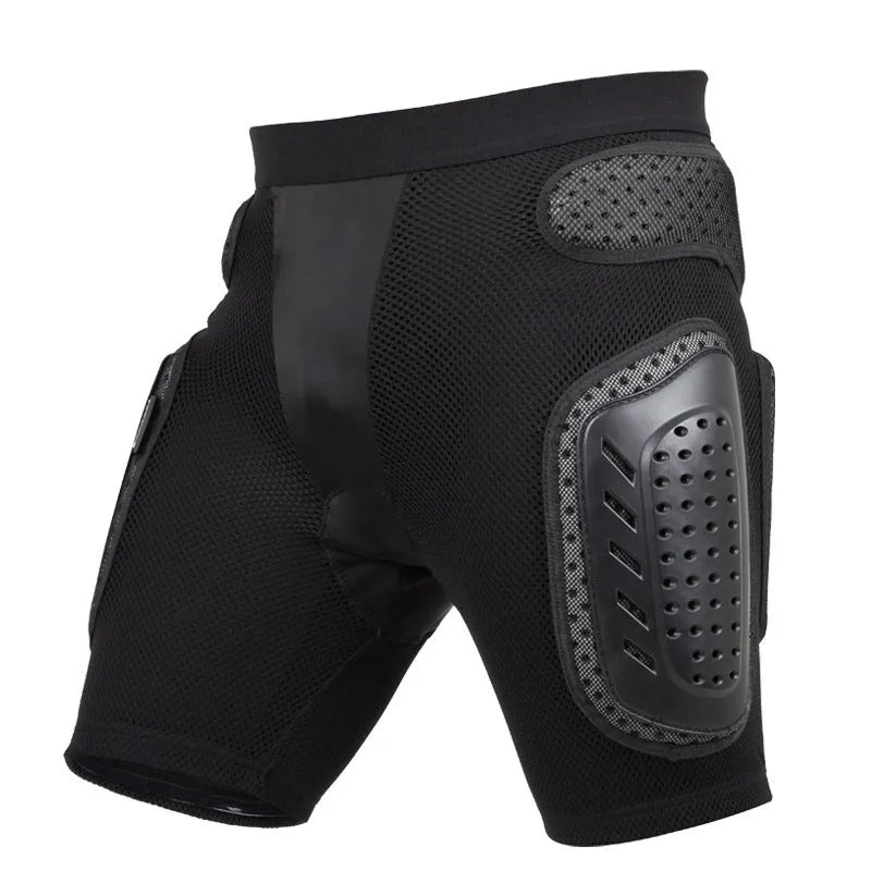 Black cycling hip pad protection pants with gel padding for sports safety