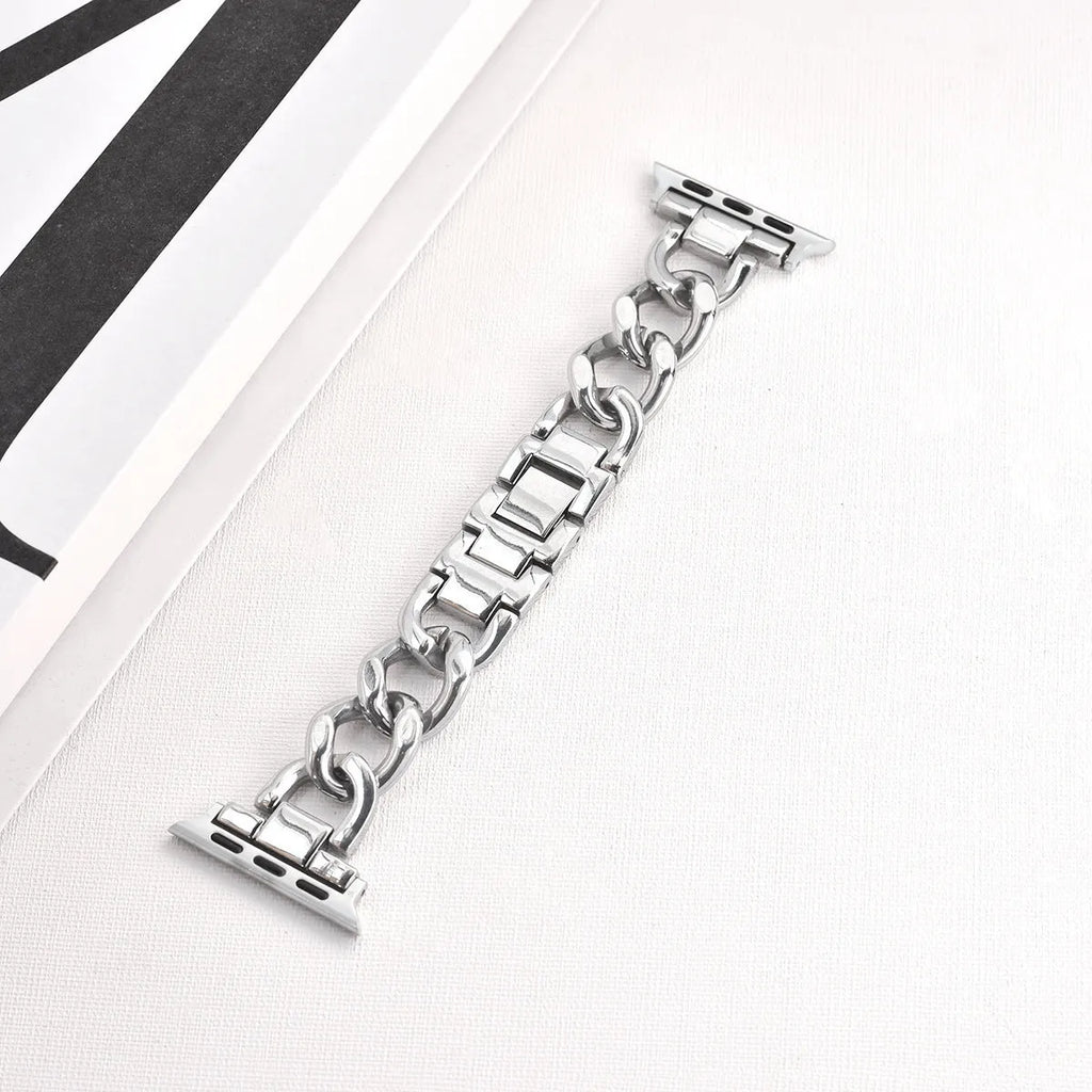 Denim chain metal Apple watch strap in silver black gold rose gold starlight colours