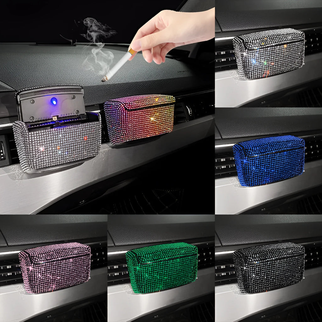 Covered plastic car ashtray with air outlet design in diamond series colours measuring 10x7x5cm