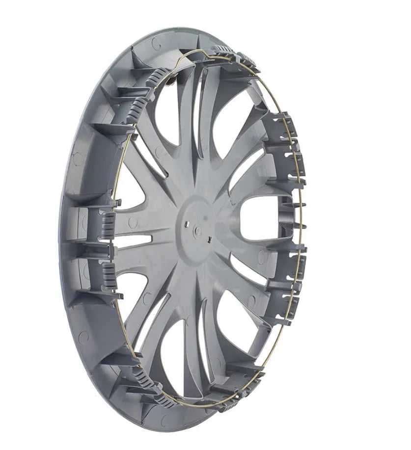 Universal monochrome ABS plastic wheel hub cover in black, silver, and electroplated finishes.