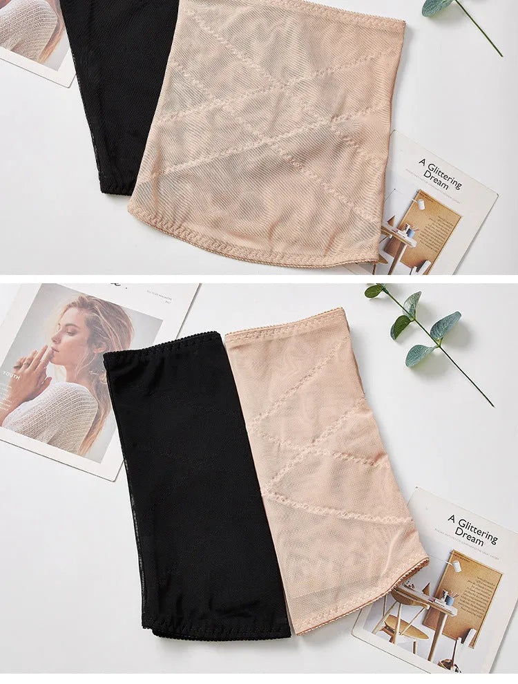 Mesh belly band waist trimming strap in black or skin colour with cross waistband design
