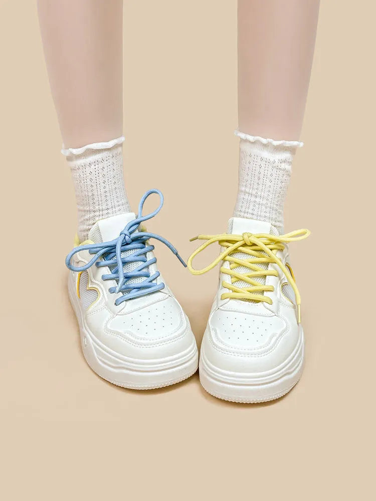 Korean mesh sneakers in Meow Rabbit Sea Salt Cheese colour with thick rubber sole and lace-up closure