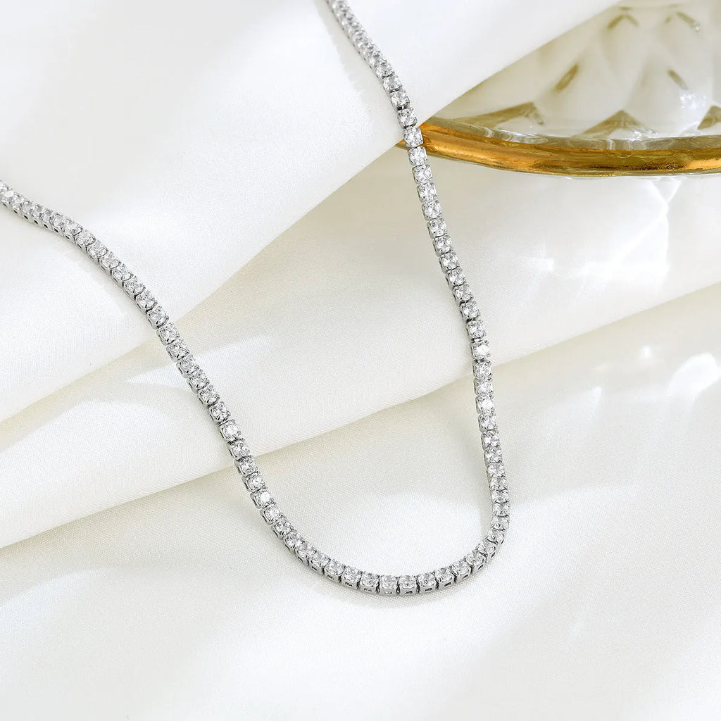 Women's sterling silver 925 necklace with round elements and diamond treatment