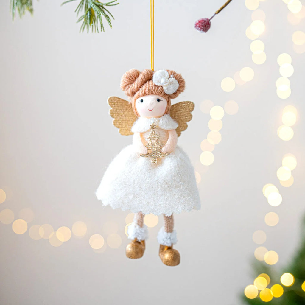 Pink and white cloth angel wings plush pendant Christmas tree ornament