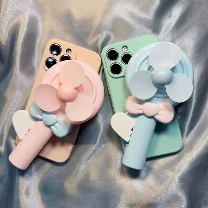 Cyan soft shell lollipop hand fan TPU phone case for iPhone 15 Pro Max with drop-resistant design
