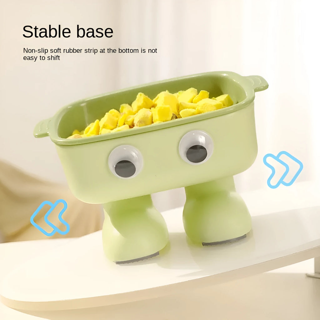 Green robot elevated cat bowl with tilted design and anti-slip base for pet feeding