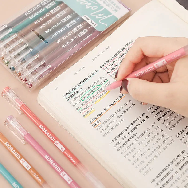 Set of nine retro-inspired gel pens with 0.5mm needle tips in a cute Japanese colour style