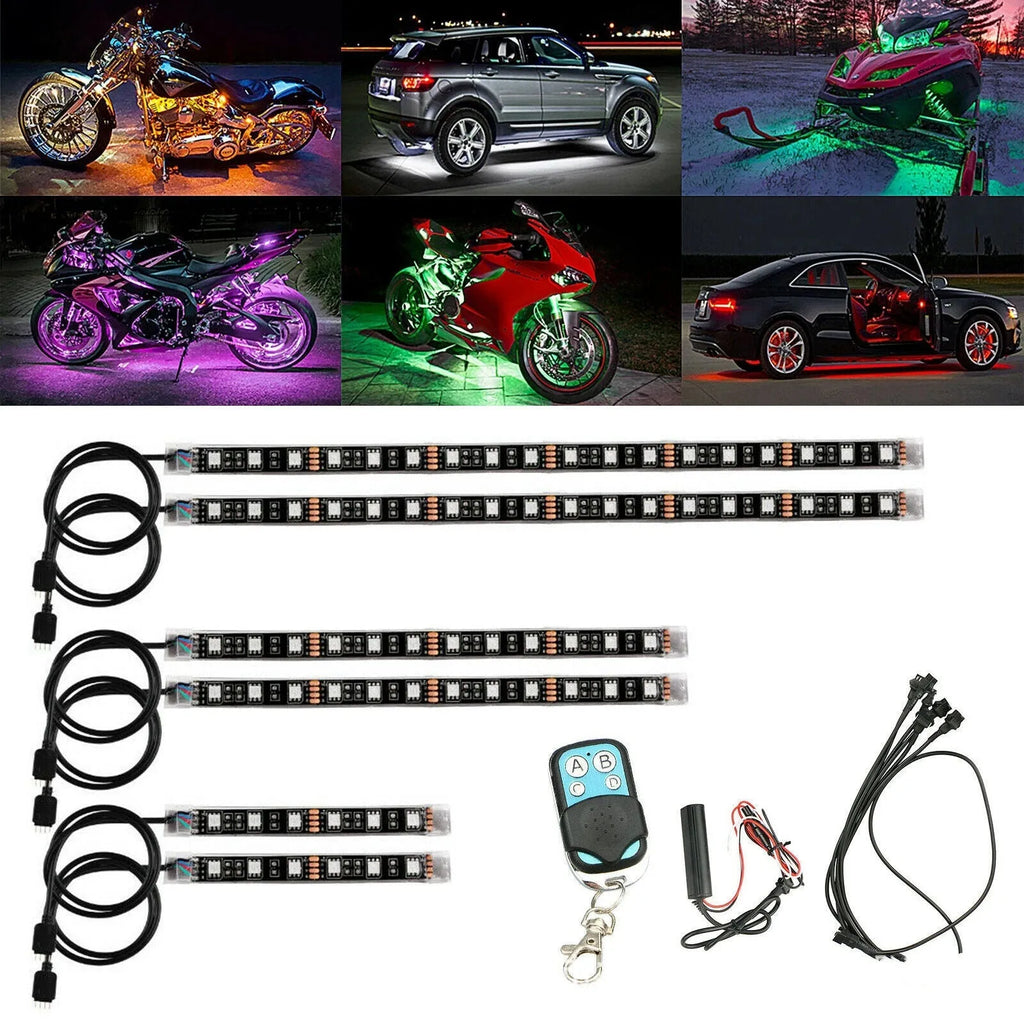 RGB LED vehicle atmosphere light kit with wireless remote control for car and motorcycle customisation