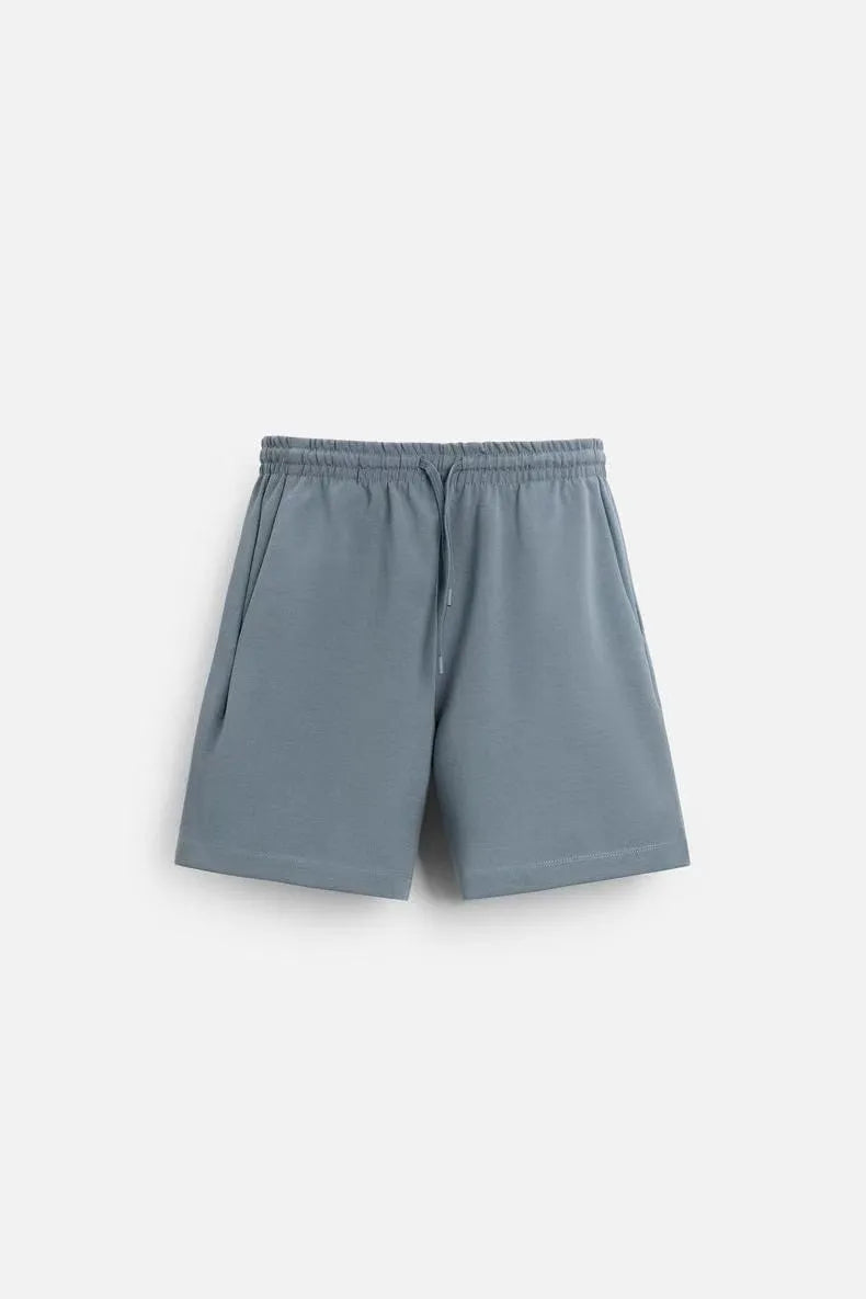 Loose double-sided cloth texture short sleeve shirt and matching shorts set in polyester