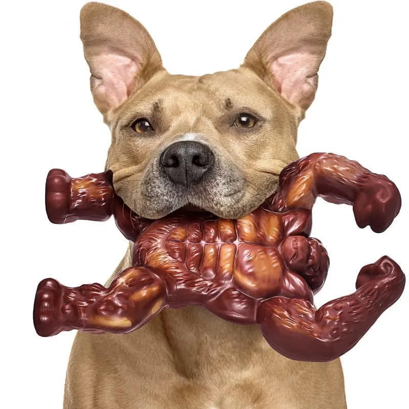 Scarlet red nylon dog molar chewing toy with beef flavour for large breed dental exercise