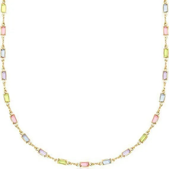 Ladies' geometric crystal necklace with alloy chain and glass pendant on model
