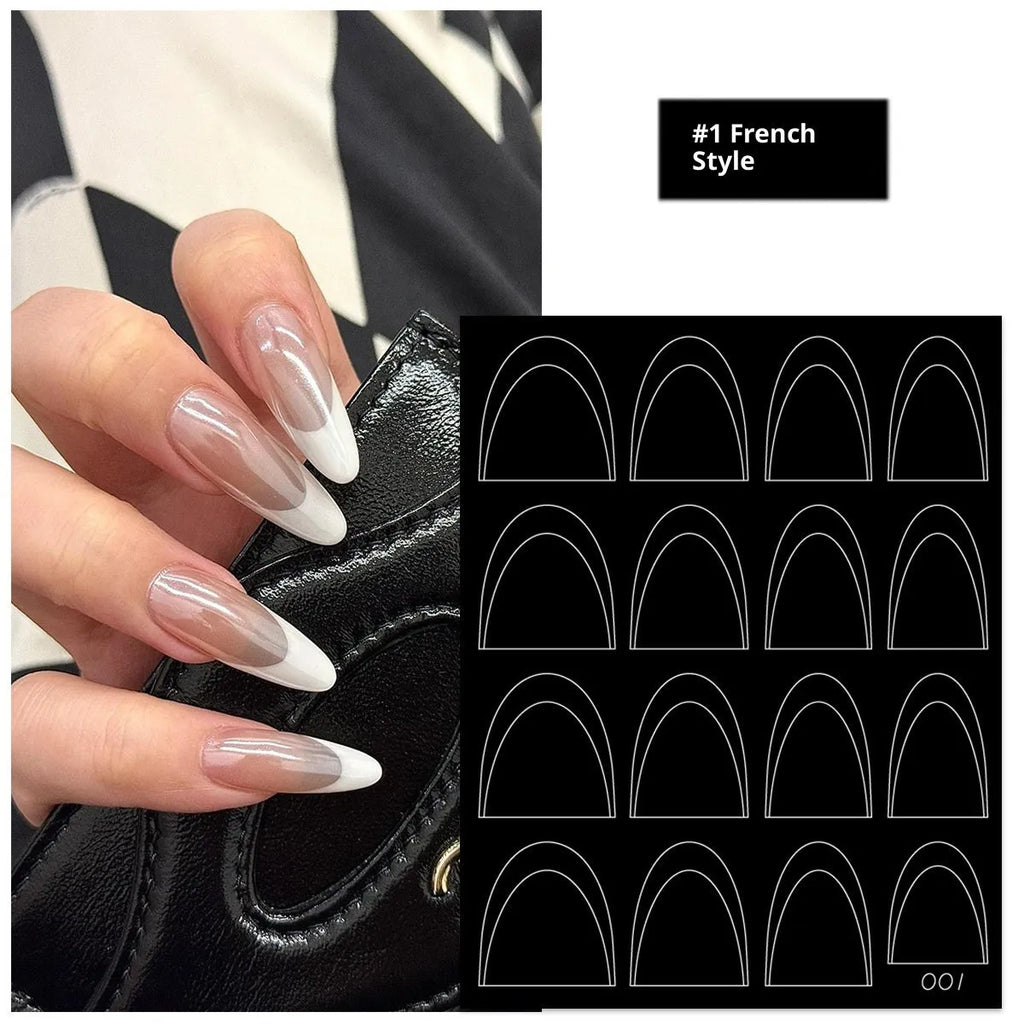 Ultra-thin seamless Deep V French nail art sticker template with a plaid pattern