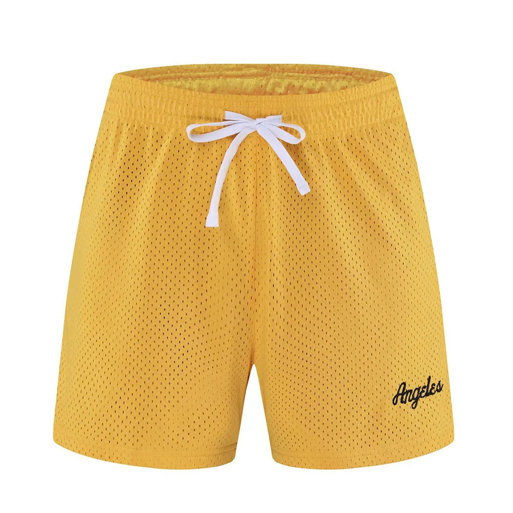 Men's black double-layer mesh athletic shorts for summer sports