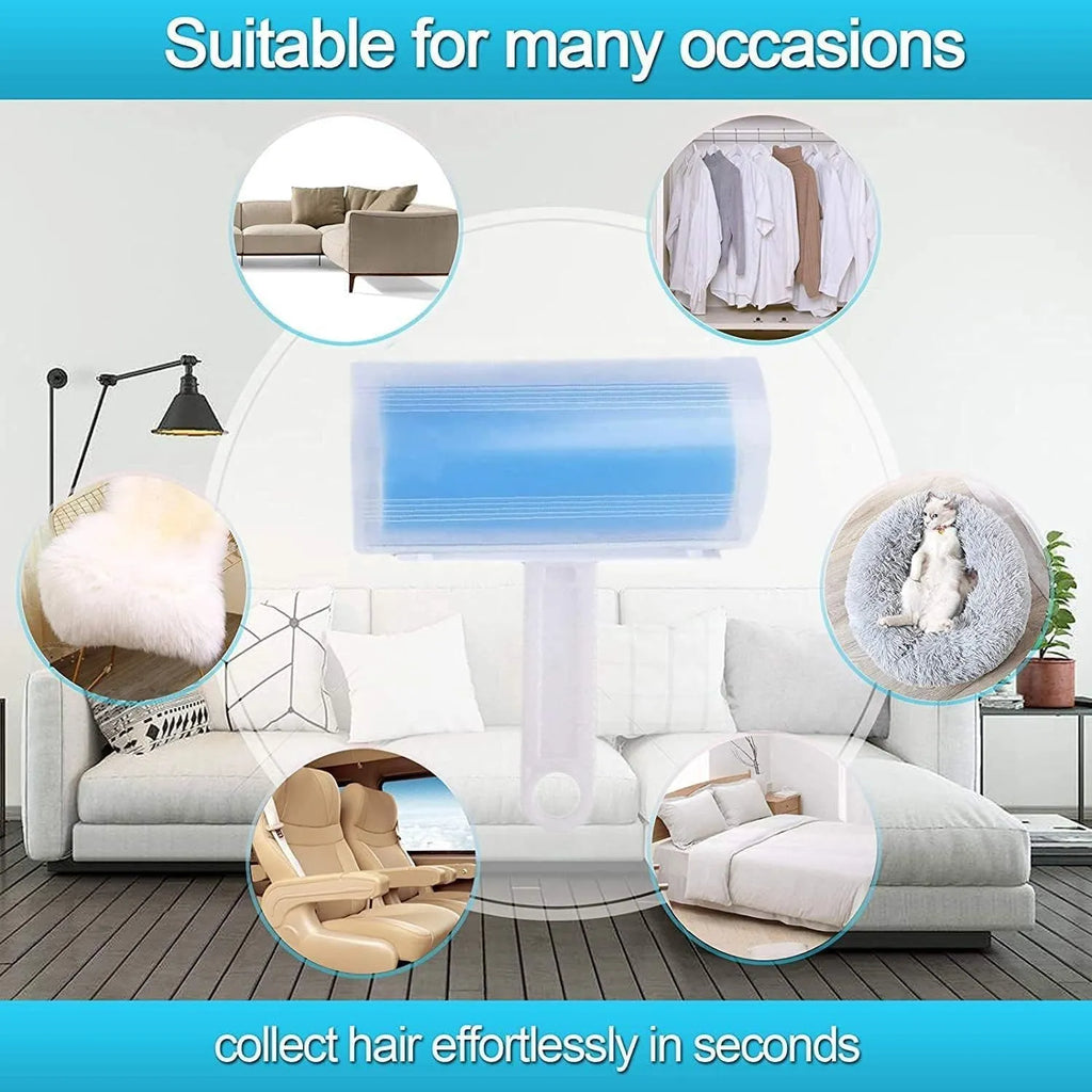 Washable reusable lint roller for pet hair removal in blue, green, pink or yellow colours