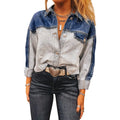 Women's loose fit denim coat with multi-buckle front fastening in casual style