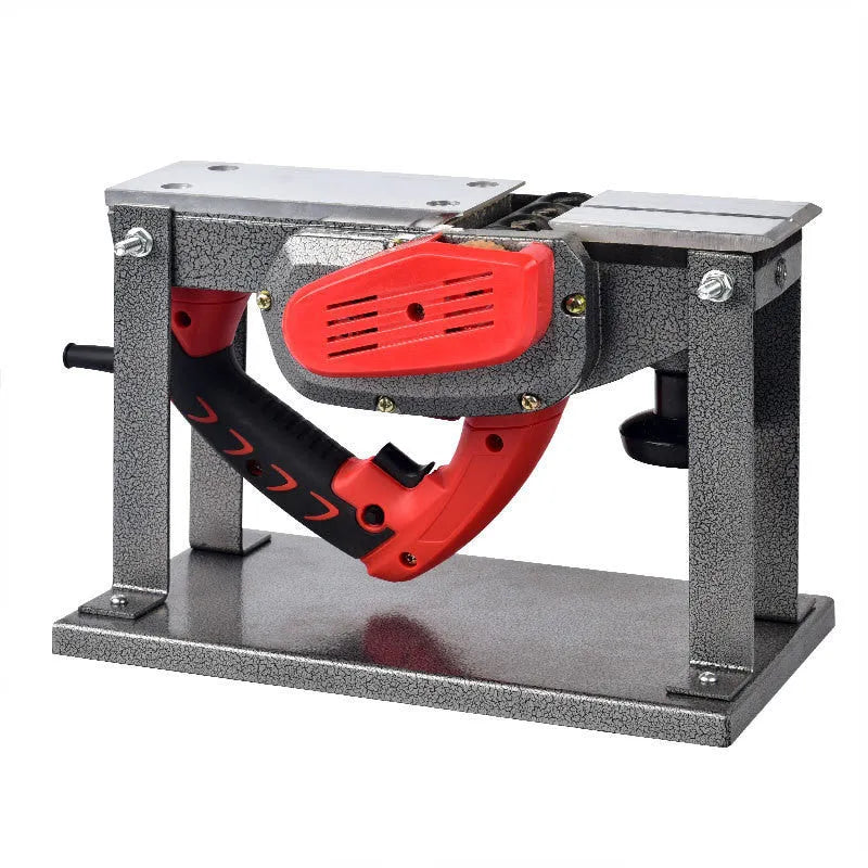Red electric wood planer with aluminum body for carpentry and workshop use