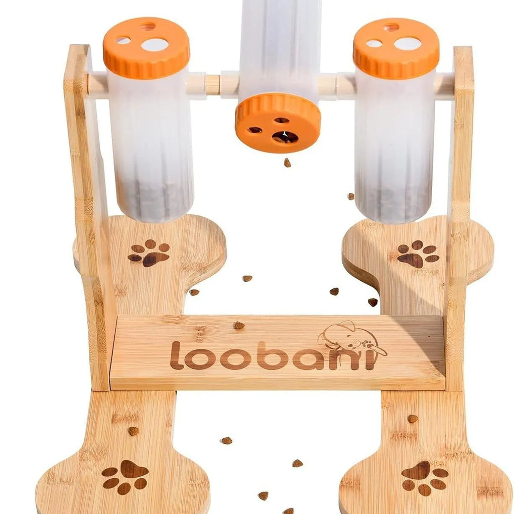 Wooden dog puzzle toy interactive feeder with natural wood colour