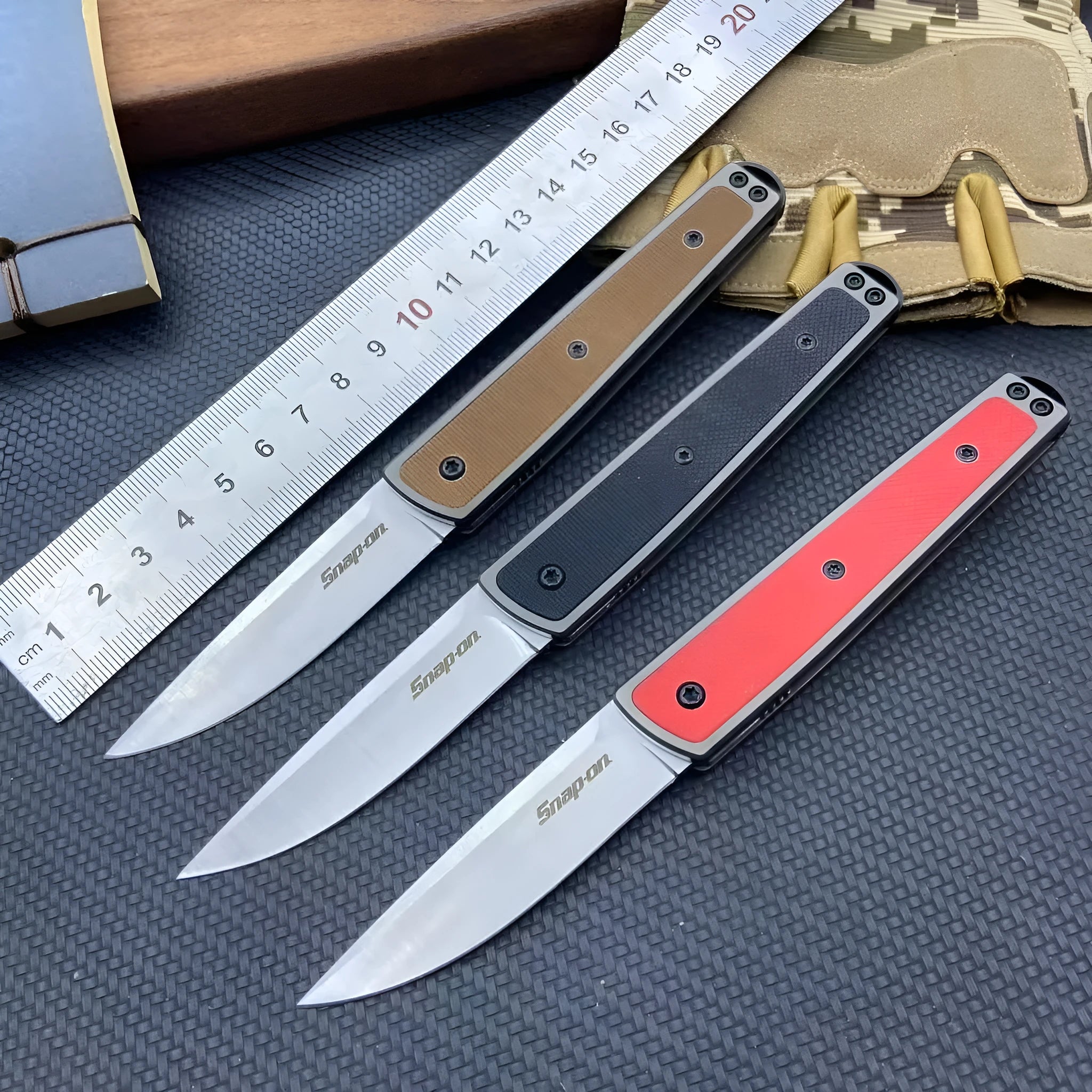 Folding fruit knife with stainless steel blade in black, red, or coffee colour options