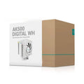 Dual tower CPU air cooler with digital temperature display in black or white finish.