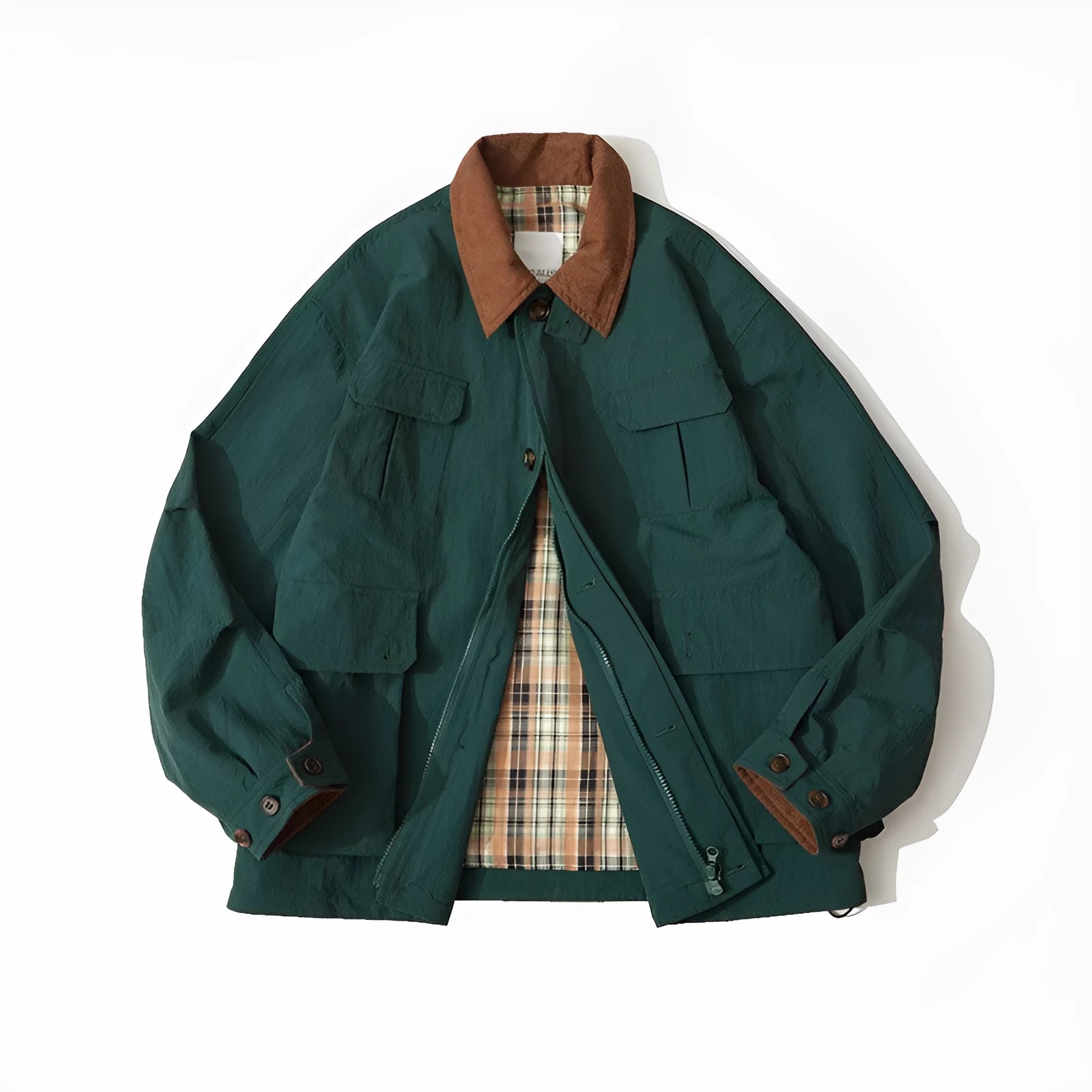 Casual jacket with contrasting colour panels and side seam pockets in polyester material