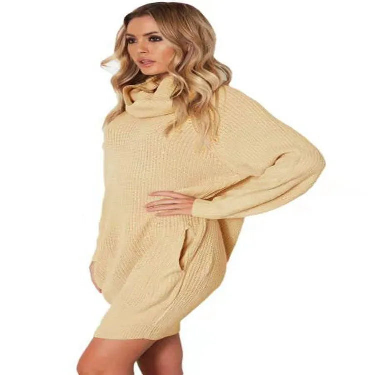 A yellow acrylic fibre pullover sweater with a lapel neckline, side pockets, and a mid-length slimming fit.