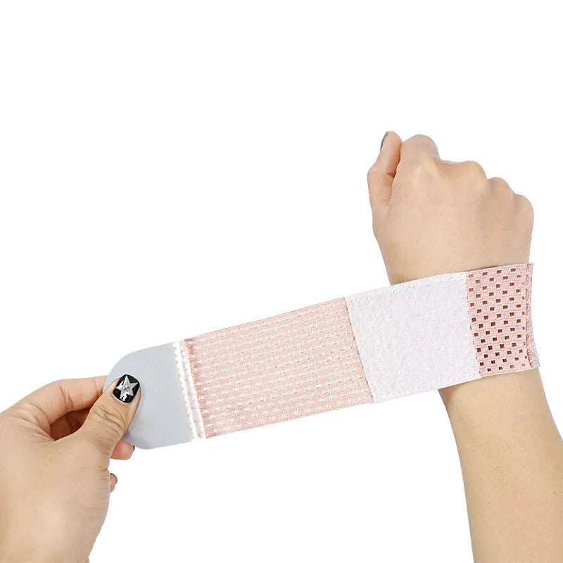 A black elastic breathable wristguard with an adjustable strap, designed for gym and weightlifting.